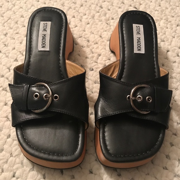 Steve Madden LEATHER Iconic VTG Platform Buckle Sandals NEW!